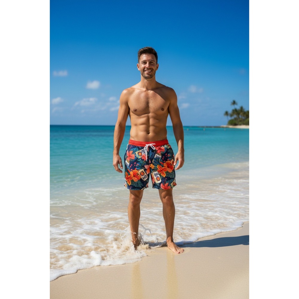 Miller Lite Mens Swim Trunks 3XL Tropical Floral Beer Can Print Board Shorts NEW